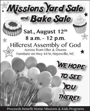 Missions Yard Sale Bake Sale Hayesville North Carolina