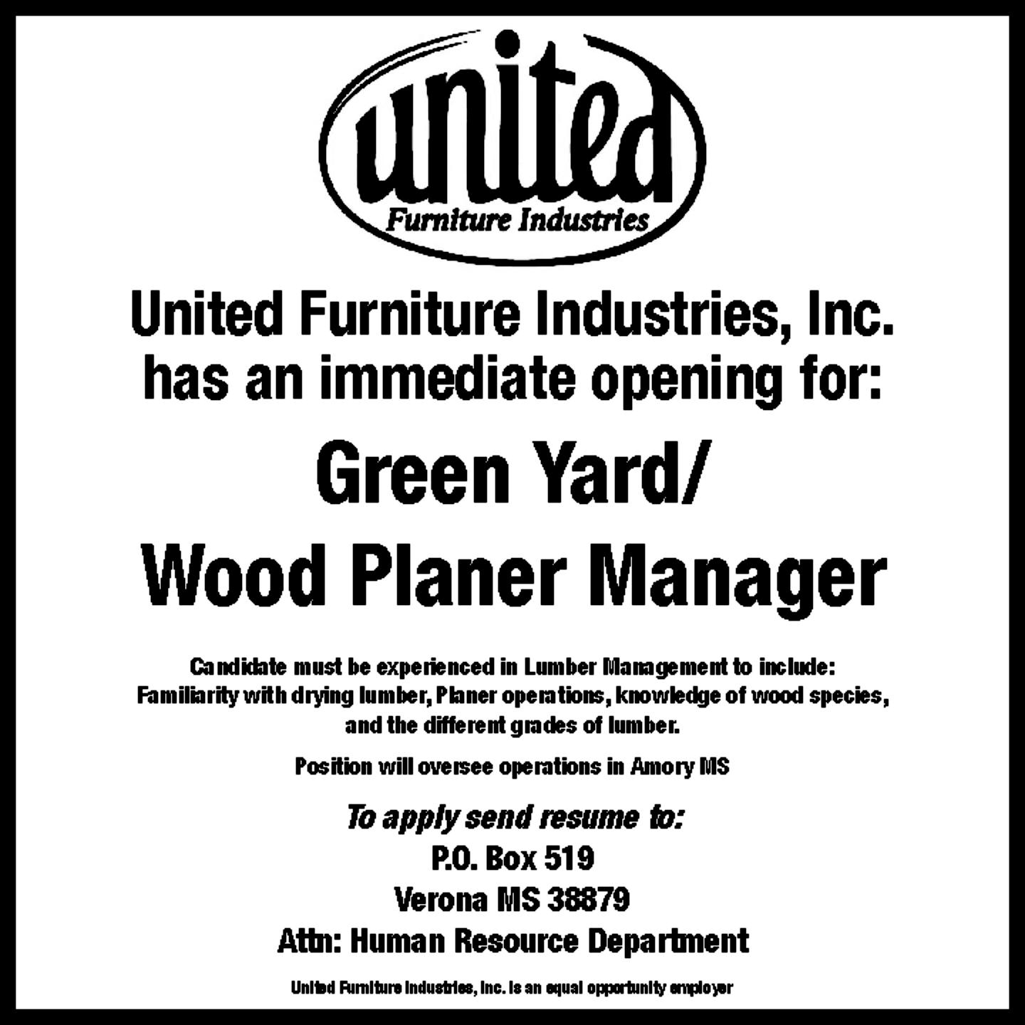Immediate Opening For Green Yard Wood Planer Manager In Tupelo